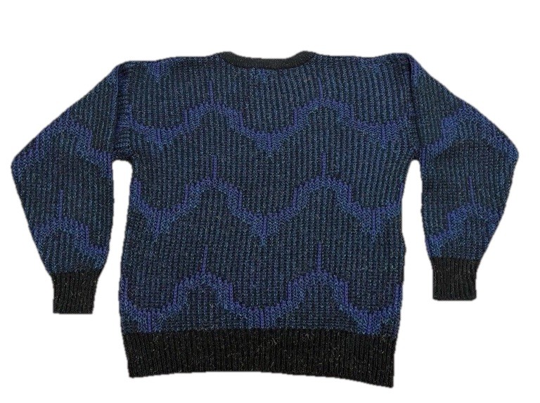 Method Mens M Geometric Knit Sweater Blue Black Crew Neck Acrylic Wool Pullover