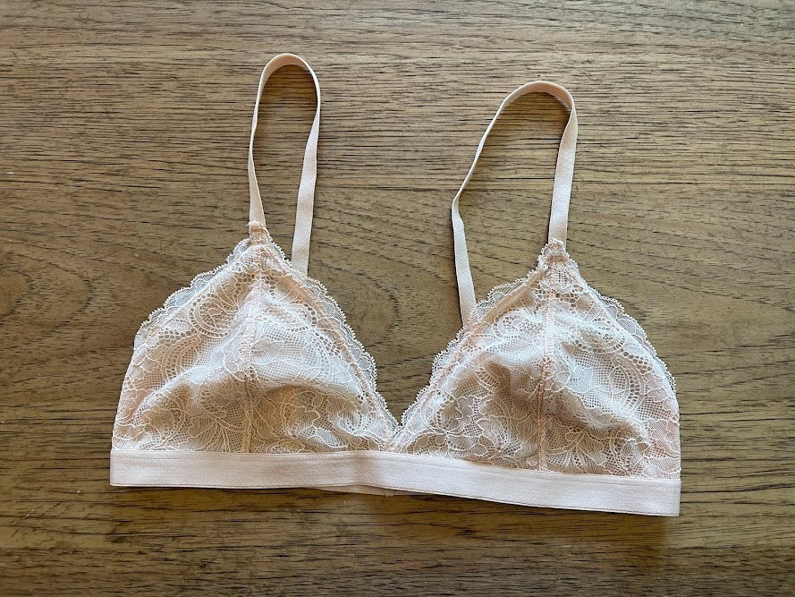 EXPRESS Champagne Lace X-SMALL Unlined Wireless Triangle Pullover Bralette NWT