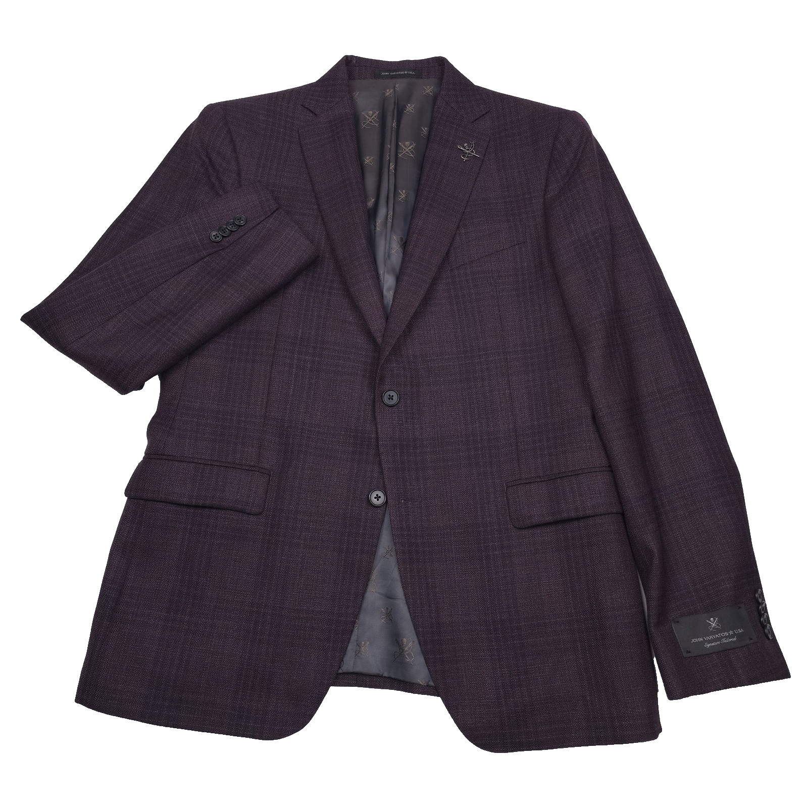 John Varvatos Sport Coat Men’s 42R Purple Red Plaid Wool Blend Blazer Jacket