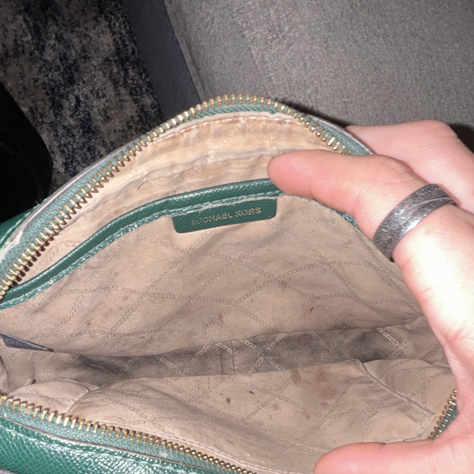 Michael Kors Green Zip-Top Crossbody Bag Chain Detachable Strap Logo Gold