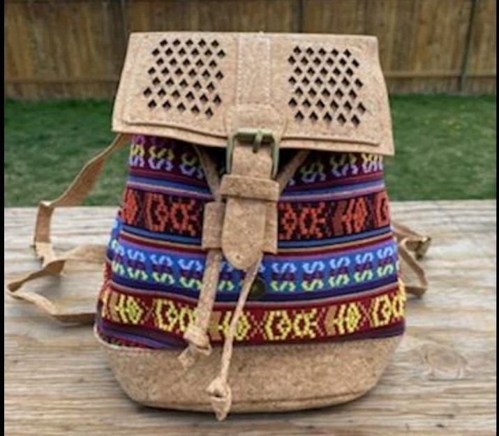 Vegan Cork Backpack Colorful Textile Fabric Small Eco-friendly Southwest Boho