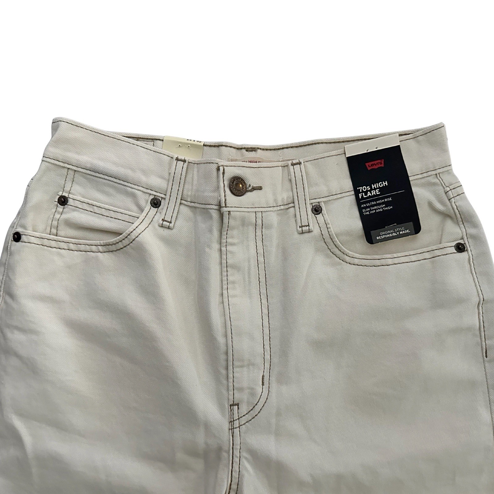 New Levis Premium 70s Ultra High Rise Flare Jeans Womens Cream White Ecru 29×32