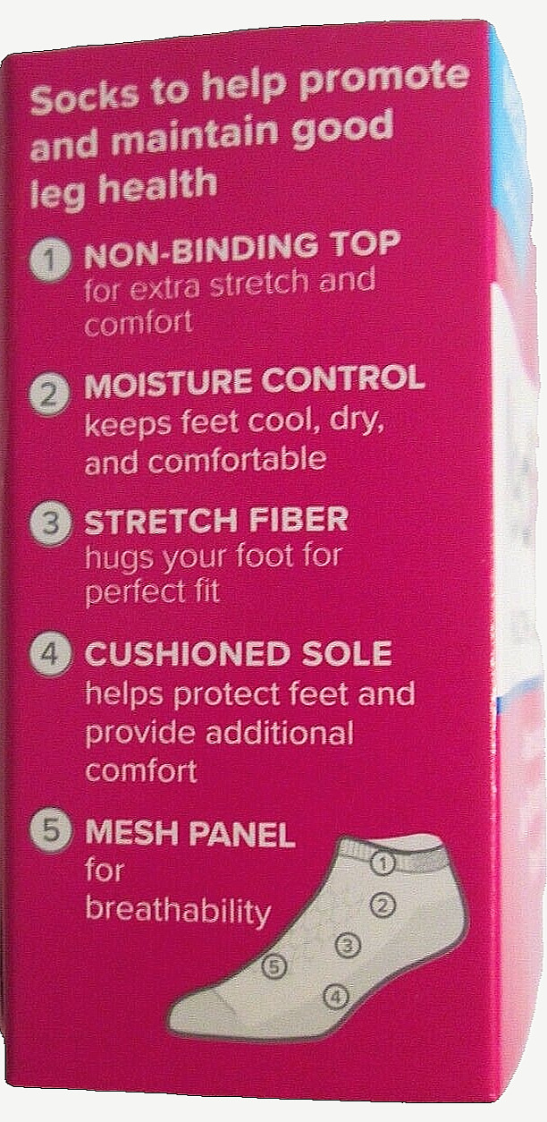 Womens 8 Pairs Medipeds Cushioned & Vented Non Binding Diabetic Low Cut Socks