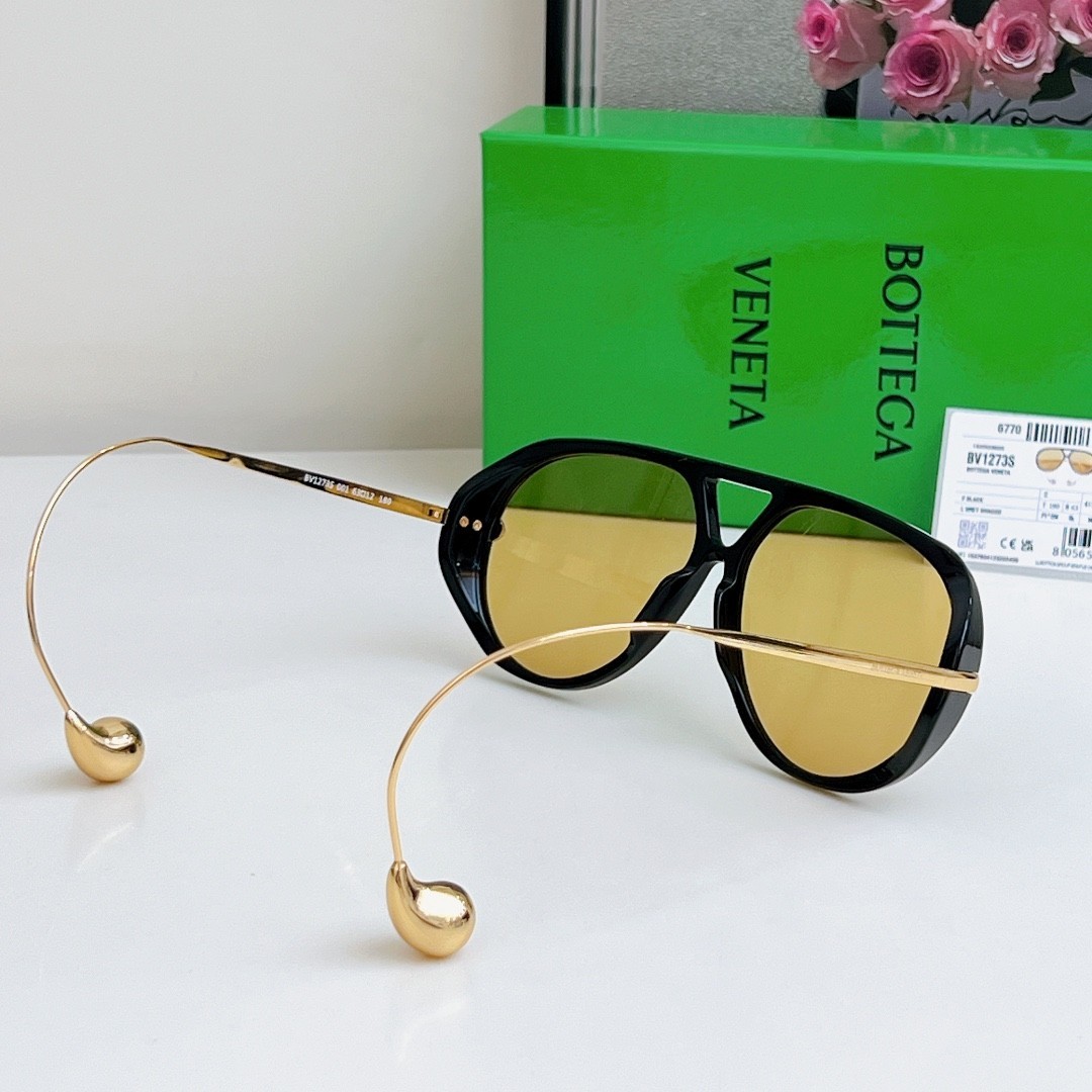 New Bottega Veneta BV1273 Unisex Sunglasses Oversize Black Frame Yellow Lens