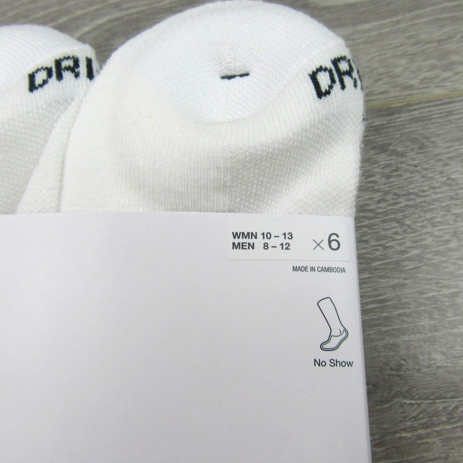 Nike Everyday Plus No Show Socks 6 Pack Mens Size 8-12 White Dri-Fit NEW
