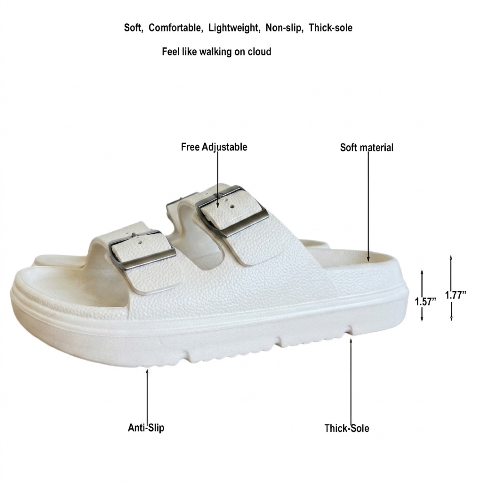 Men Women Platform Sandals Thick Sole Comfort Slides Buckle Slippers Beach Shoes