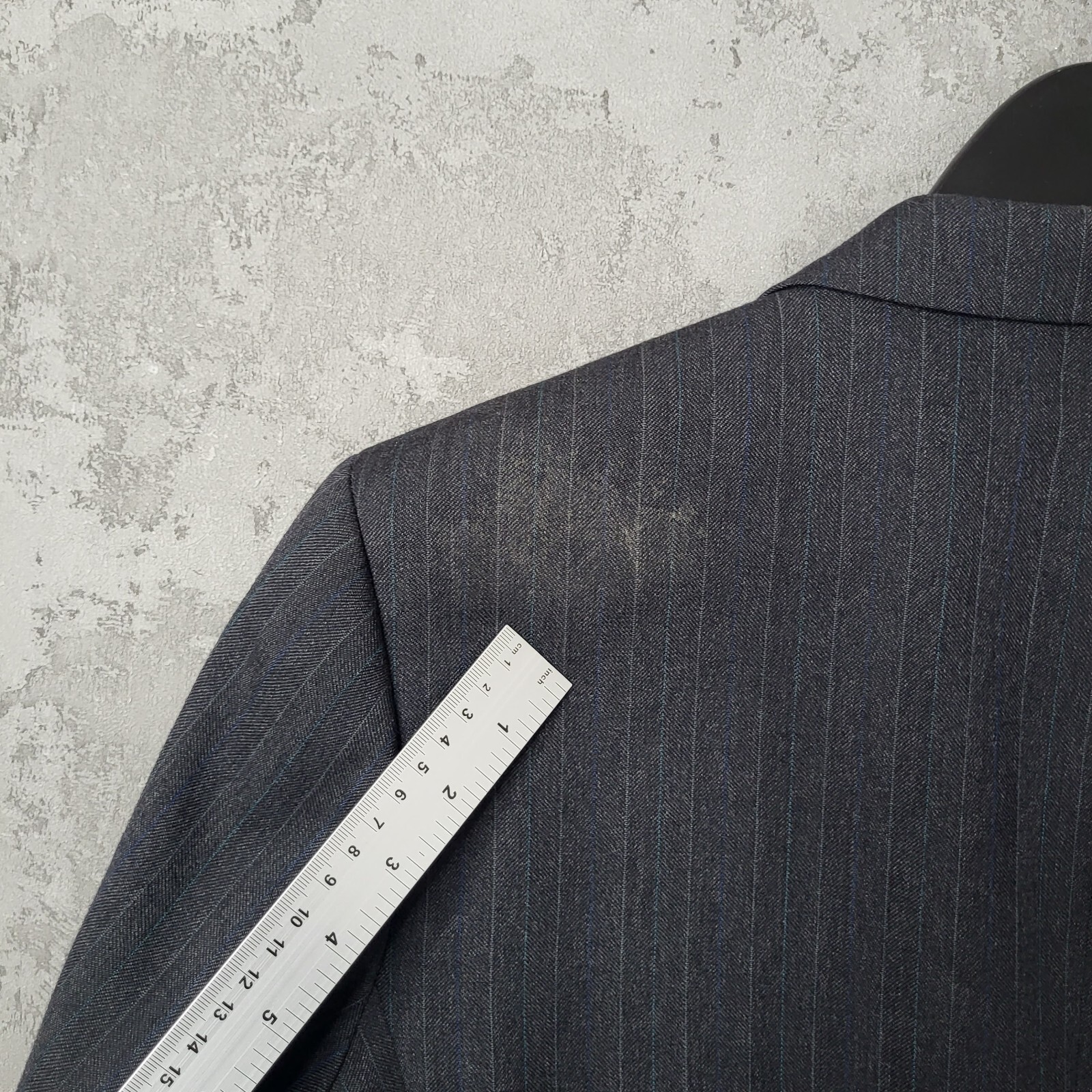 St. Michael Blazer Men’s 40S Grey Wool Striped Double-Vented Notch Lapel Jacket
