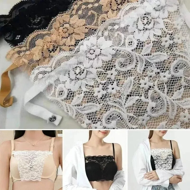 1/3x Lady Lace Clip-on Mock Camisole Bra Insert Overlay Modesty Panel Vest
