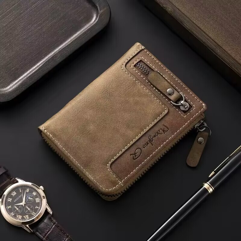 Men Retro Wallet Multifunction PU Leather Zipper Wallet Durable Gift