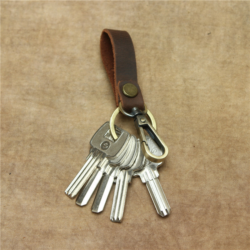 Men’s Women’s Style Genuine Leather Loop Keychain Car Key Clip Ring Accessories