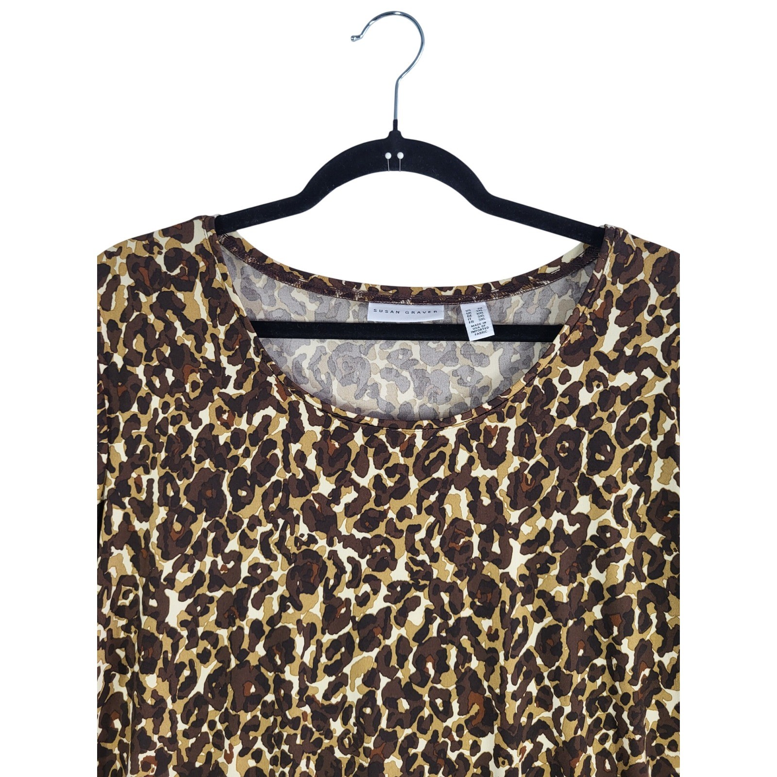 Susan Graver Liquid Knit Animal Print Tunic Top Brown 2X Leopard Scoop neck