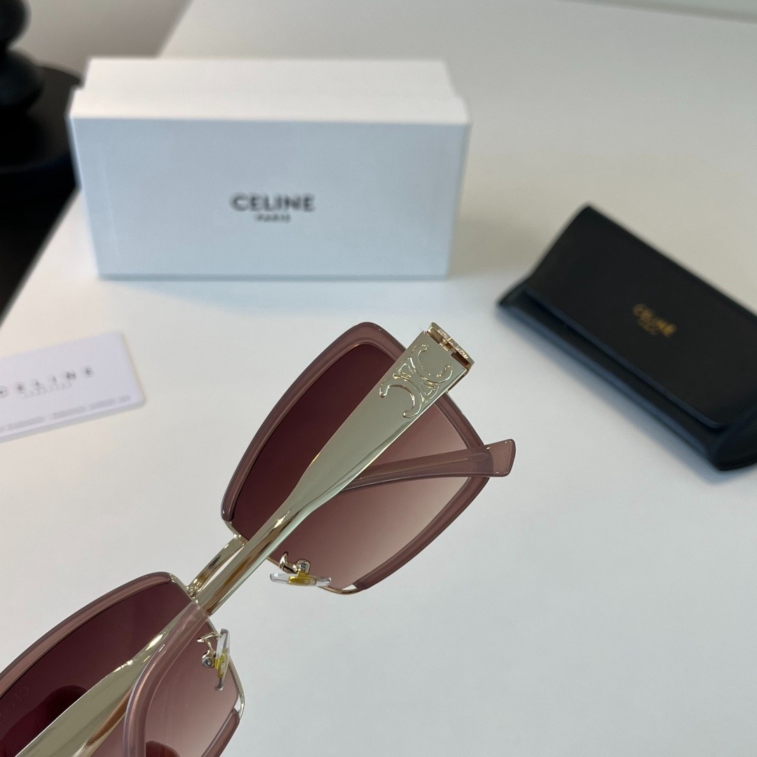 Celine Pink Frame Gradient Brown Lens Gold Triomphe Square Sunglasses
