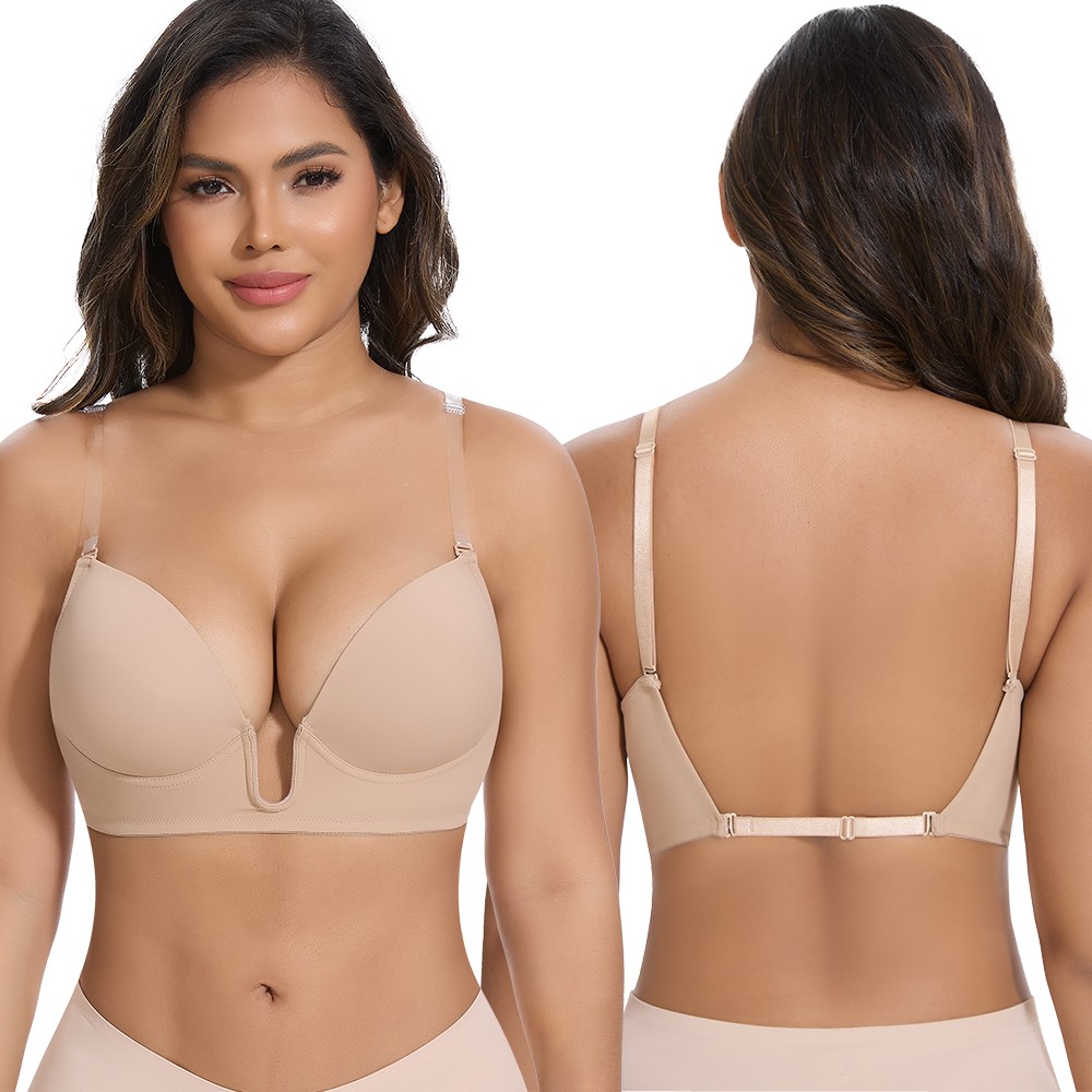 Deep U Plunge Push Up Bra Backless Women Invisible Under Low Cut Dress Underwire