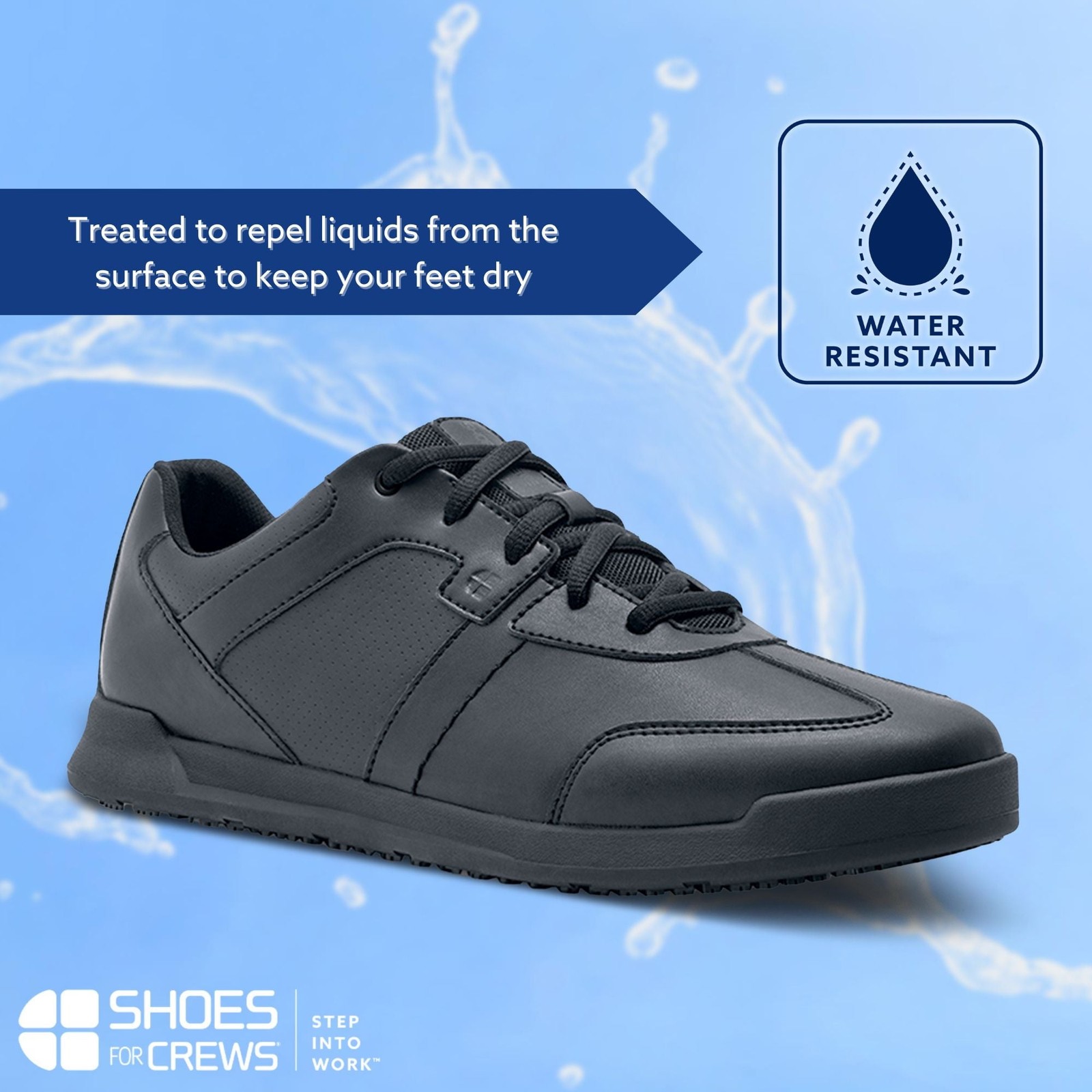 Shoes for Crews Men’s Black Lace-up Slip Water Resistant Casual Work Shoes: 8-13