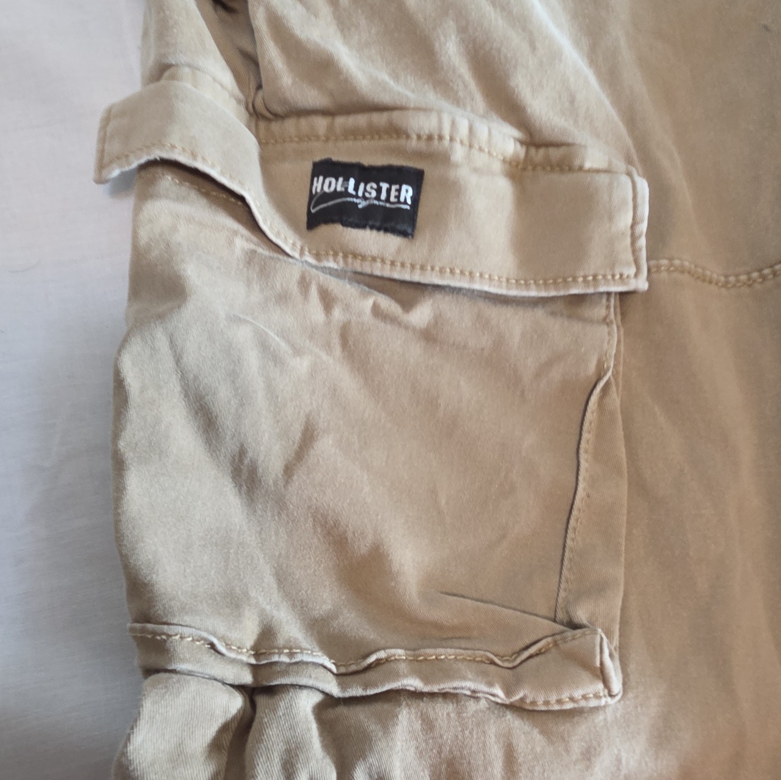 Hollister Men’s Skinny Jogger Pants Beige XL Cotton Twill Stretch Cargo Pockets