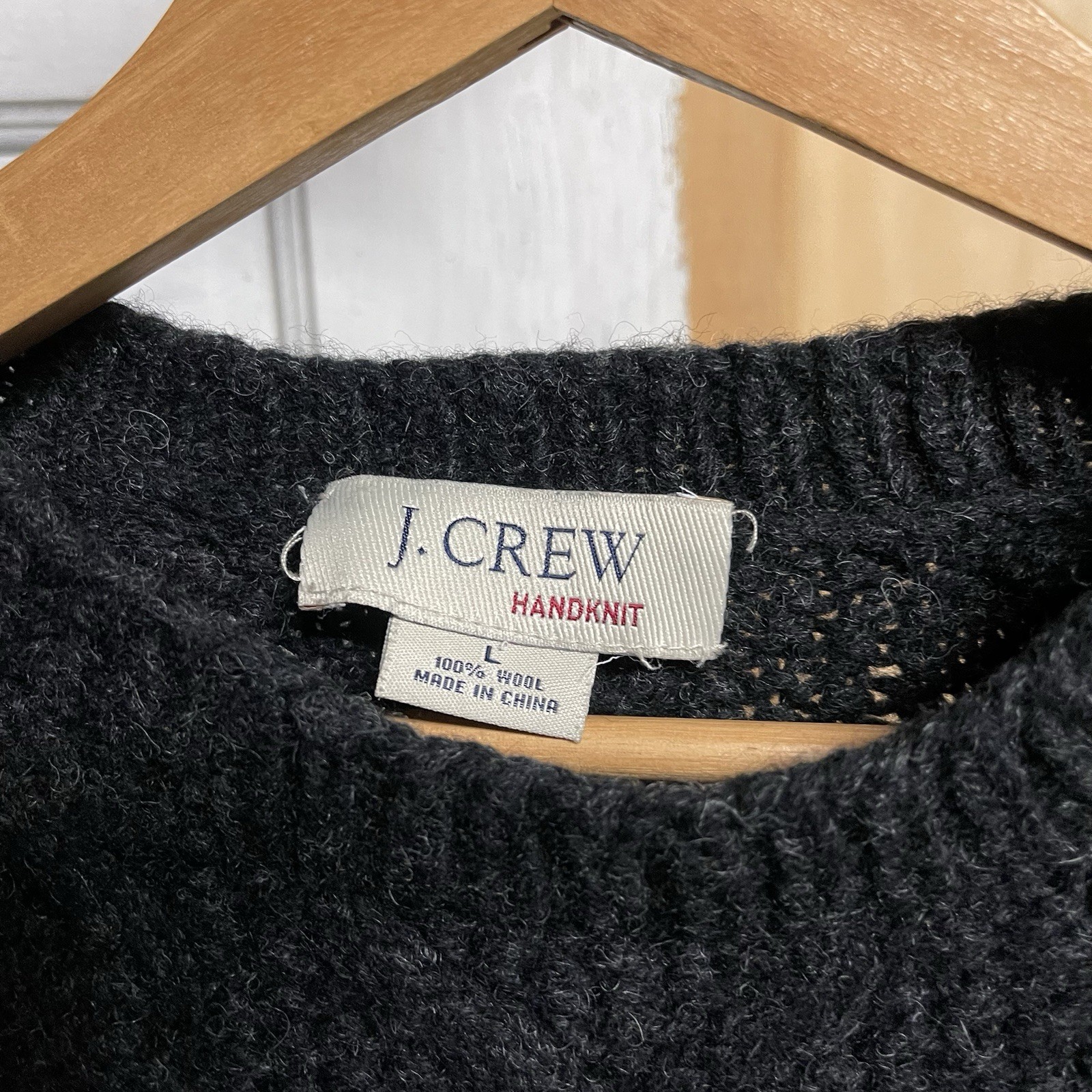 Vintage J.Crew Handknit Sweater Wool Fisherman Cable Knit Gray Sz Large