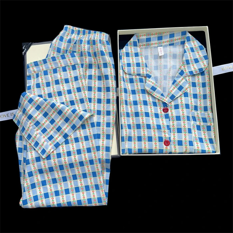 Chinese Style Ink Bamboo Print 2 Pieces Pajamas Casual Turn-Down Collar Homewear