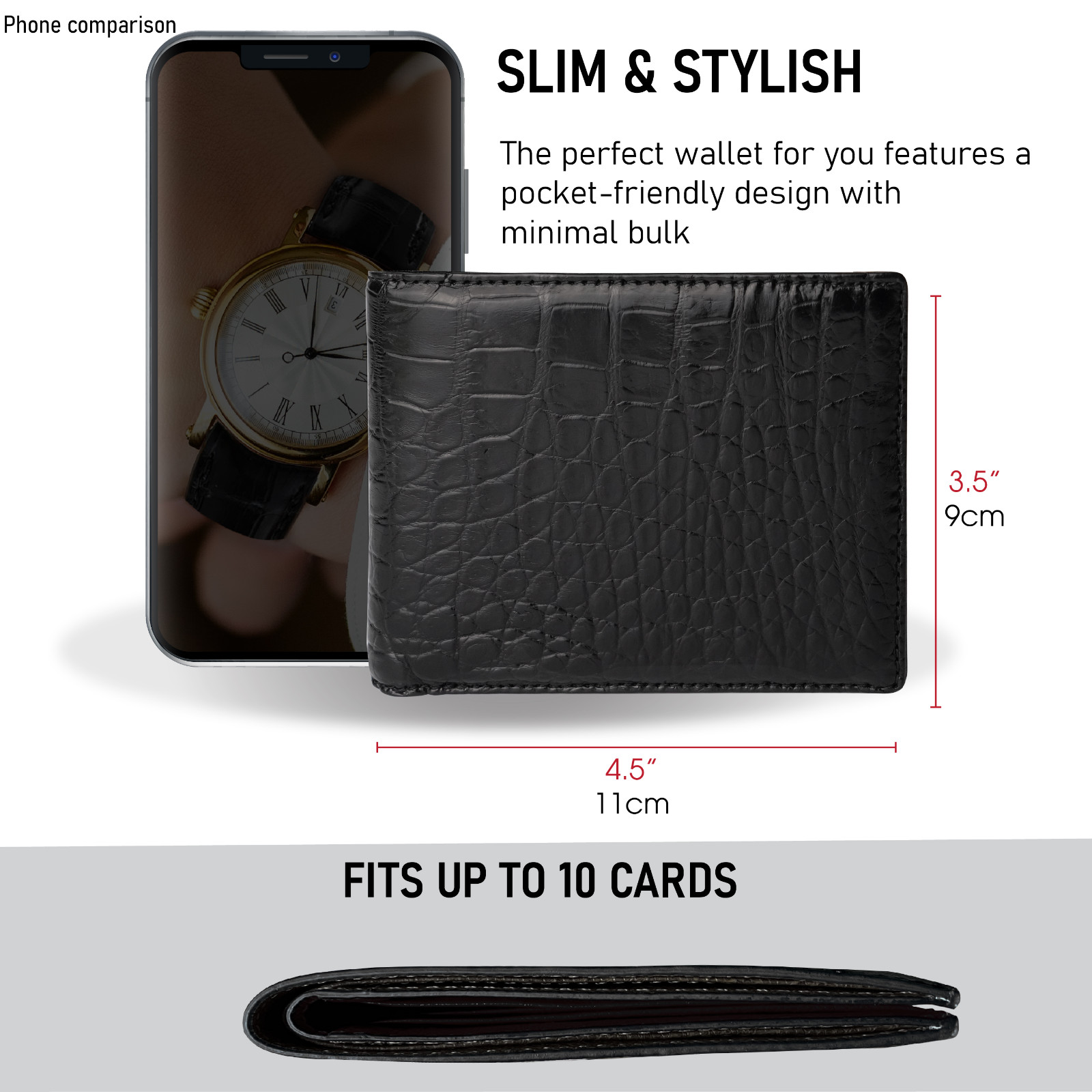 Genuine Crocodile Bifold Leather Wallet Handmade RFID Blocking Wallet Men’s