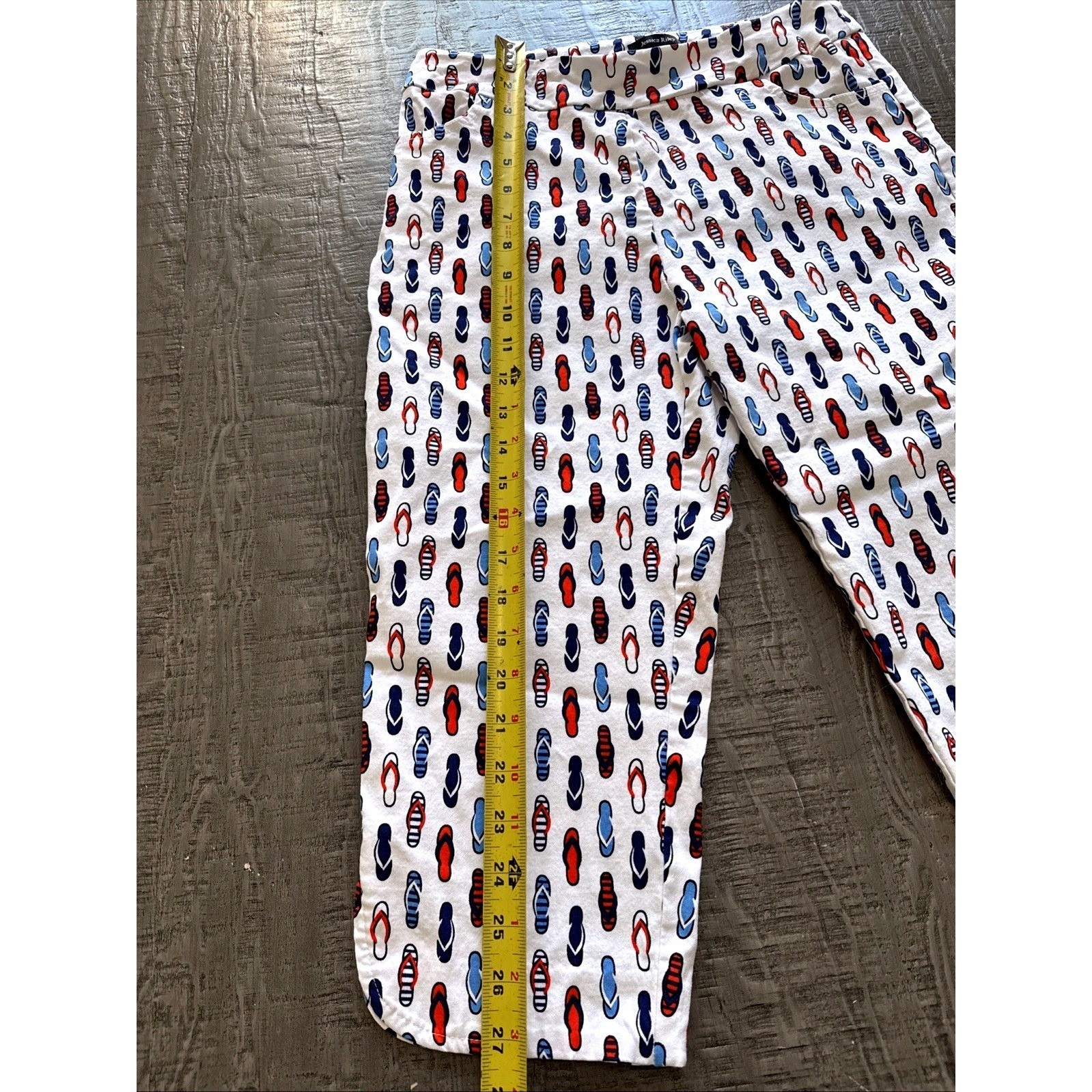 Jessica Riley Womens PM White Red Navy Flip Flop Crop Pull On Pants Tulip Hem