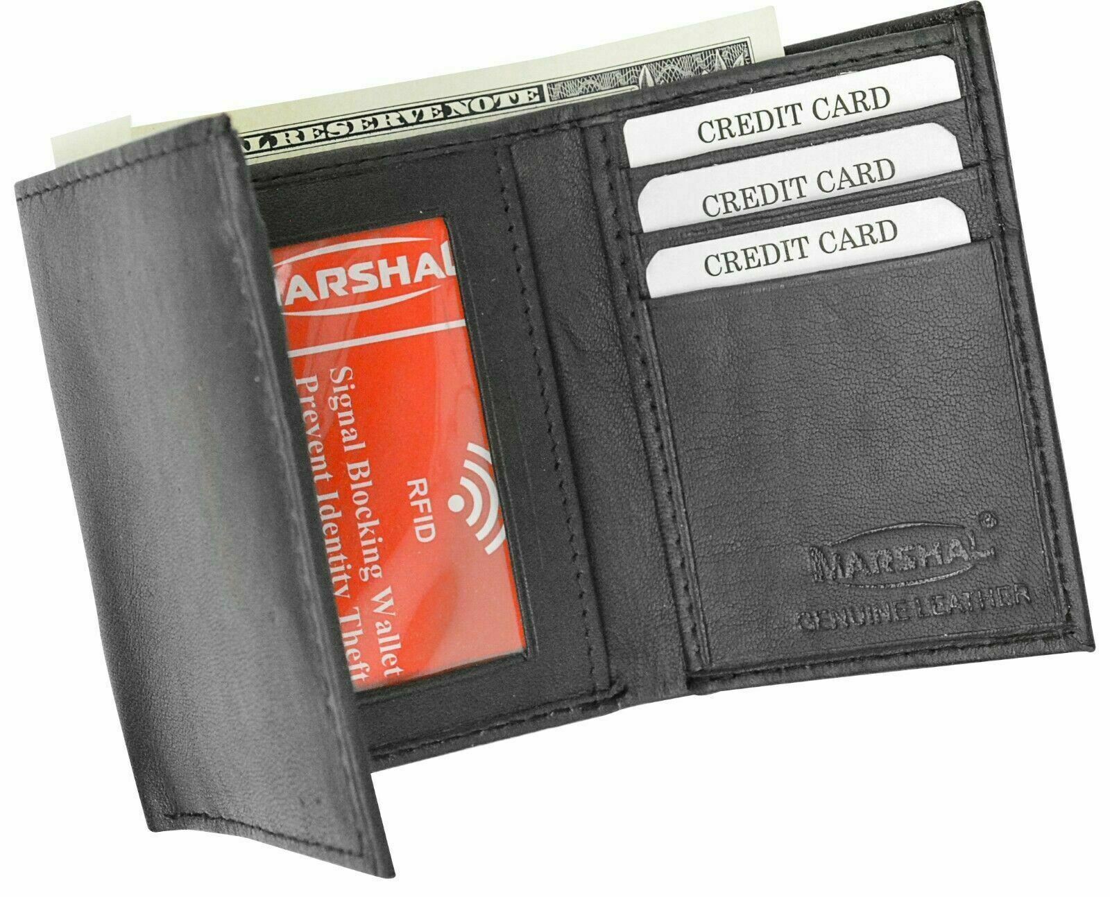 Real Leather Slim Wallets For Men Trifold Mens Wallet W/ ID Window RFID Blocking