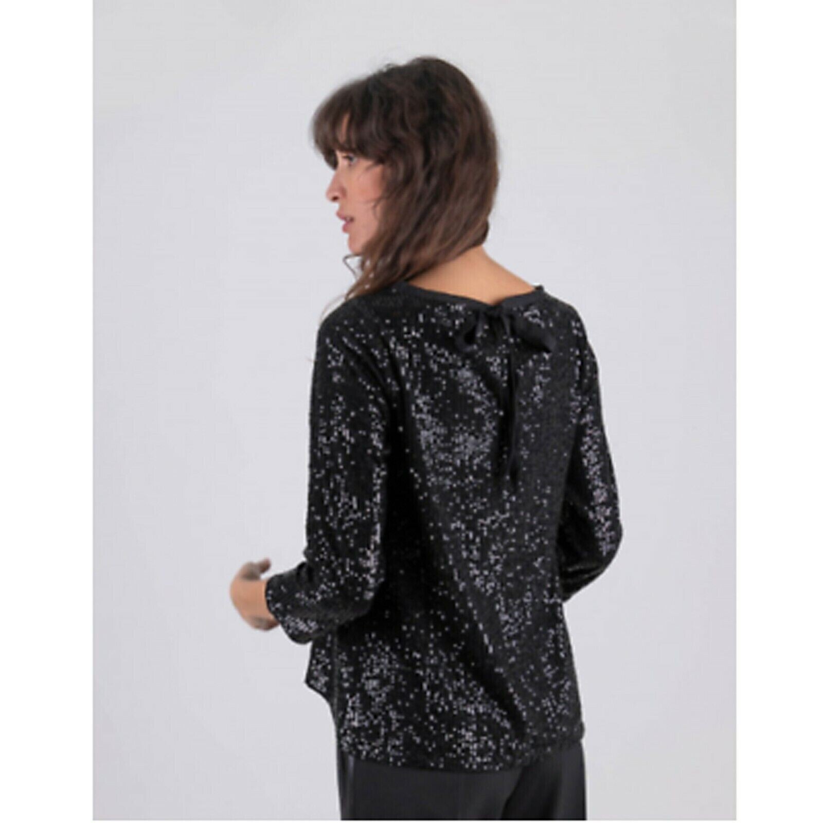 Semicouture Sequin Embellished Blouse Top Cocktail Evening Black S NEW 205327