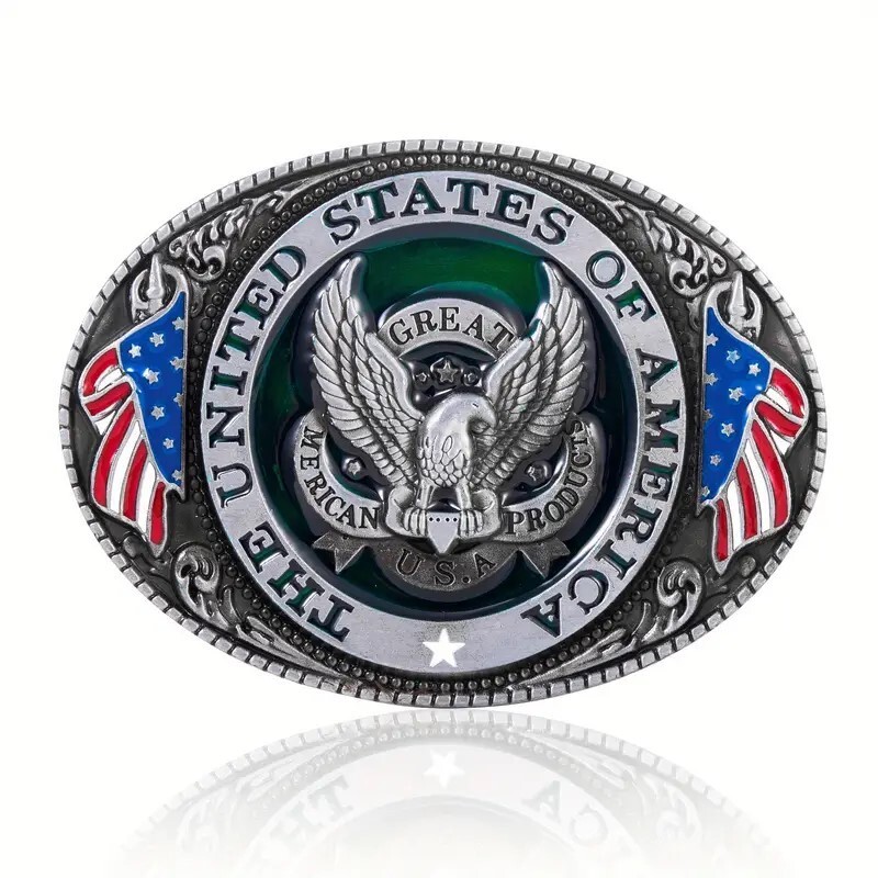 United States of America Bald Eagle Belt Buckle, Flag Red, White & Blue, USA