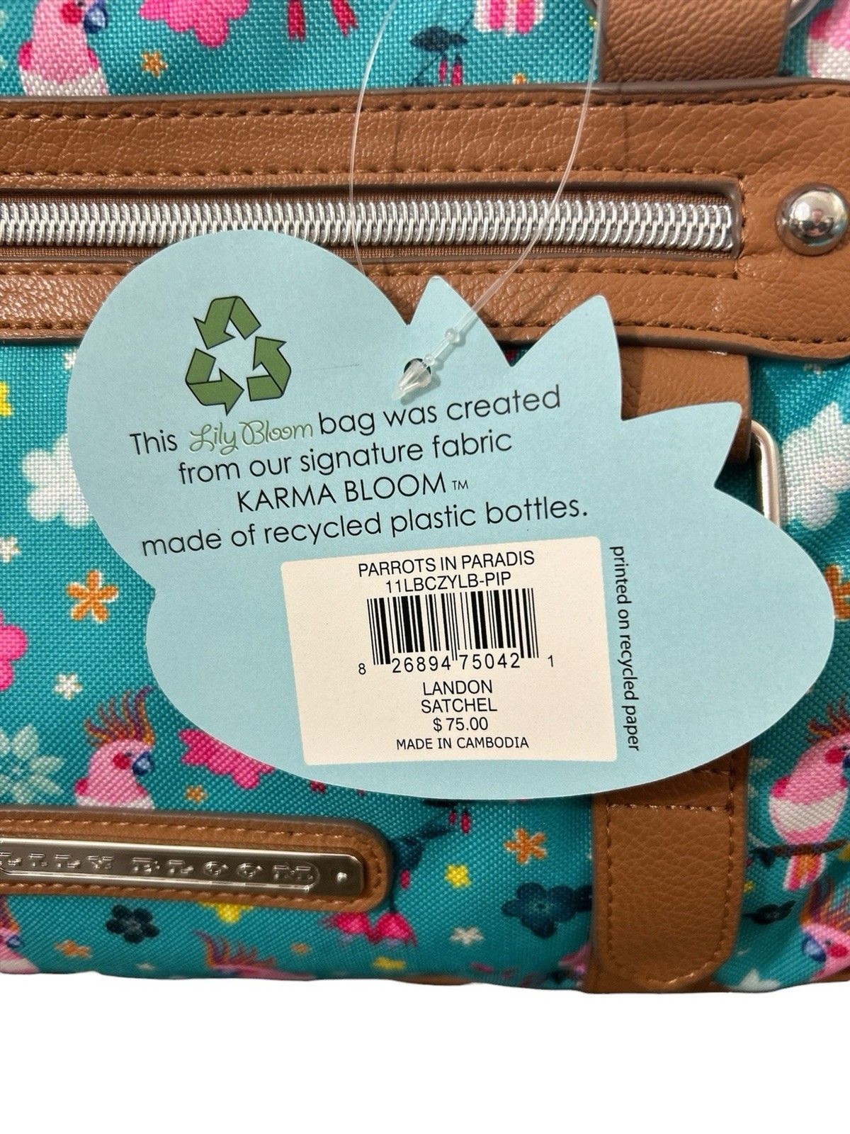 LILY BLOOM Landon Satchel Parrots In Paradise 3 Compartments Eco Friendly NWT
