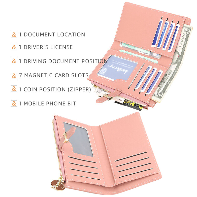 Womens Slim Bifold Wallet with Hasp Safe Card Holder Bag Zipper Coin Pocket Gift