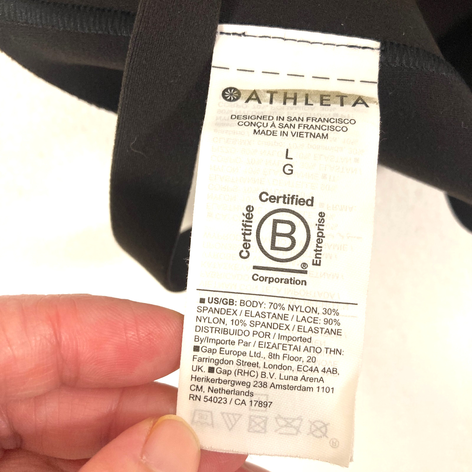 Athleta Bra Womens Large Black Wireless Lightly Padded Adjustable Strap Lace