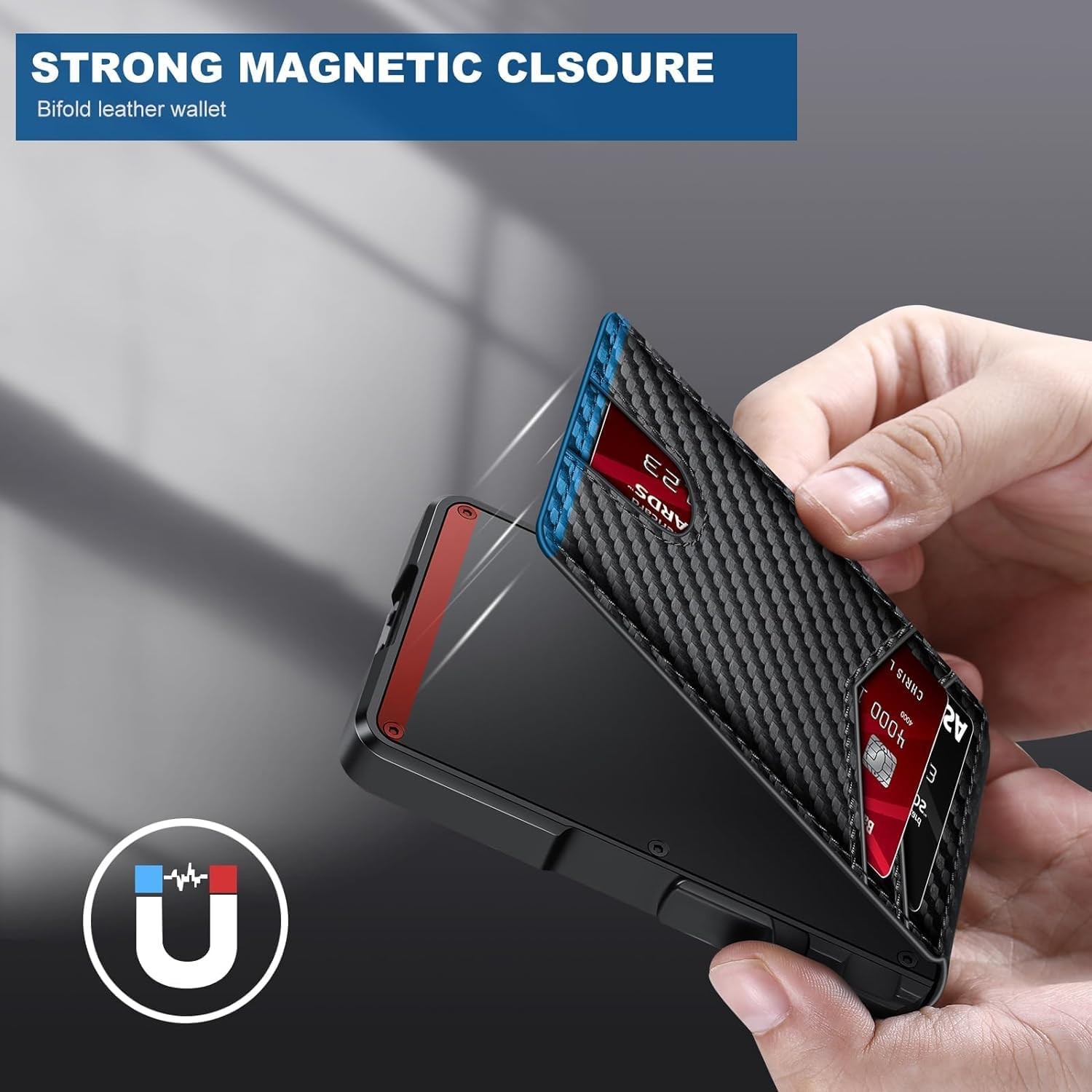Slim Wallet with Money Clip & ID Window, RFID Blocking Smart Pop Up Card Wallet