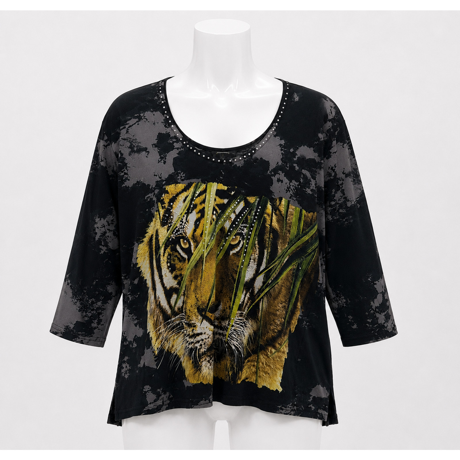 Valentina Tiger Graphic Top Animal Print Rhinestone Jungle Glam Blouse XL
