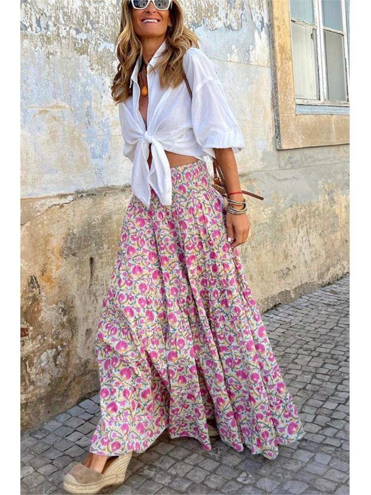 Women’s Bohemian Floral Dress Women’s High Waist Beach Vacation Swing Dress –