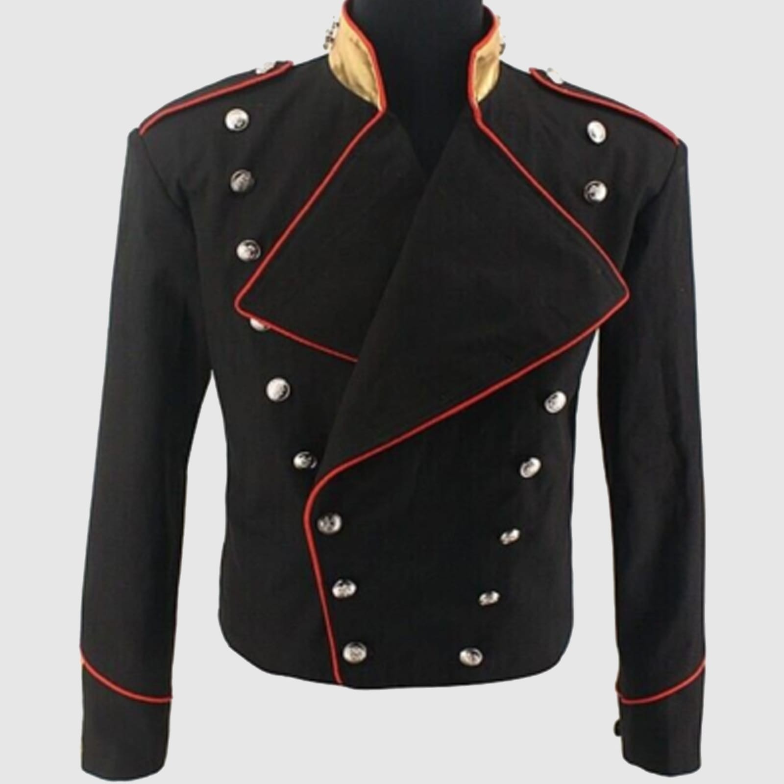 New Red Trimming Michael Jackson Military Black Men Wool Jacket Fast Shipping