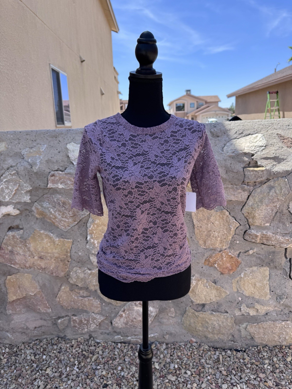 NWT Tinywillow Lilac Lace Floral Top Sz S Stretch Shirt Romantic Boho FREE SHIPP