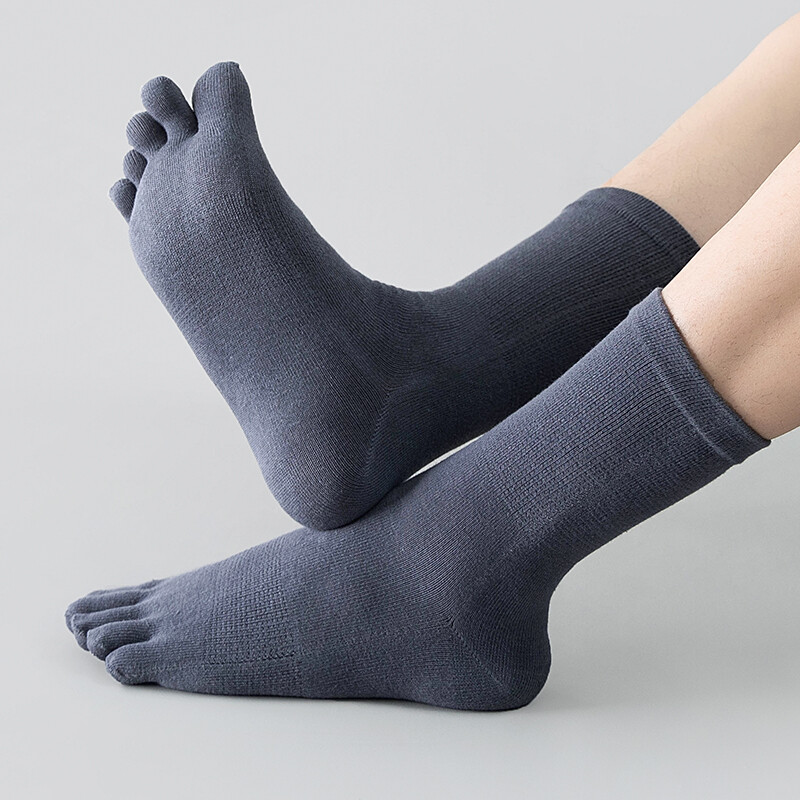5Pack Men Crew Ankle Athletic Socks 100% Cotton Five Finger toe Sport Black 7-11