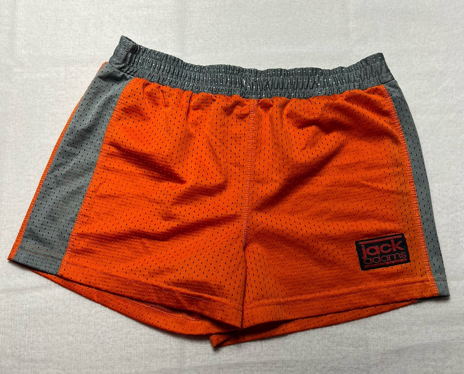 Jack Adams Orange Gray Air Mesh Shorts No Size Tag 26” Waist No Drawstring