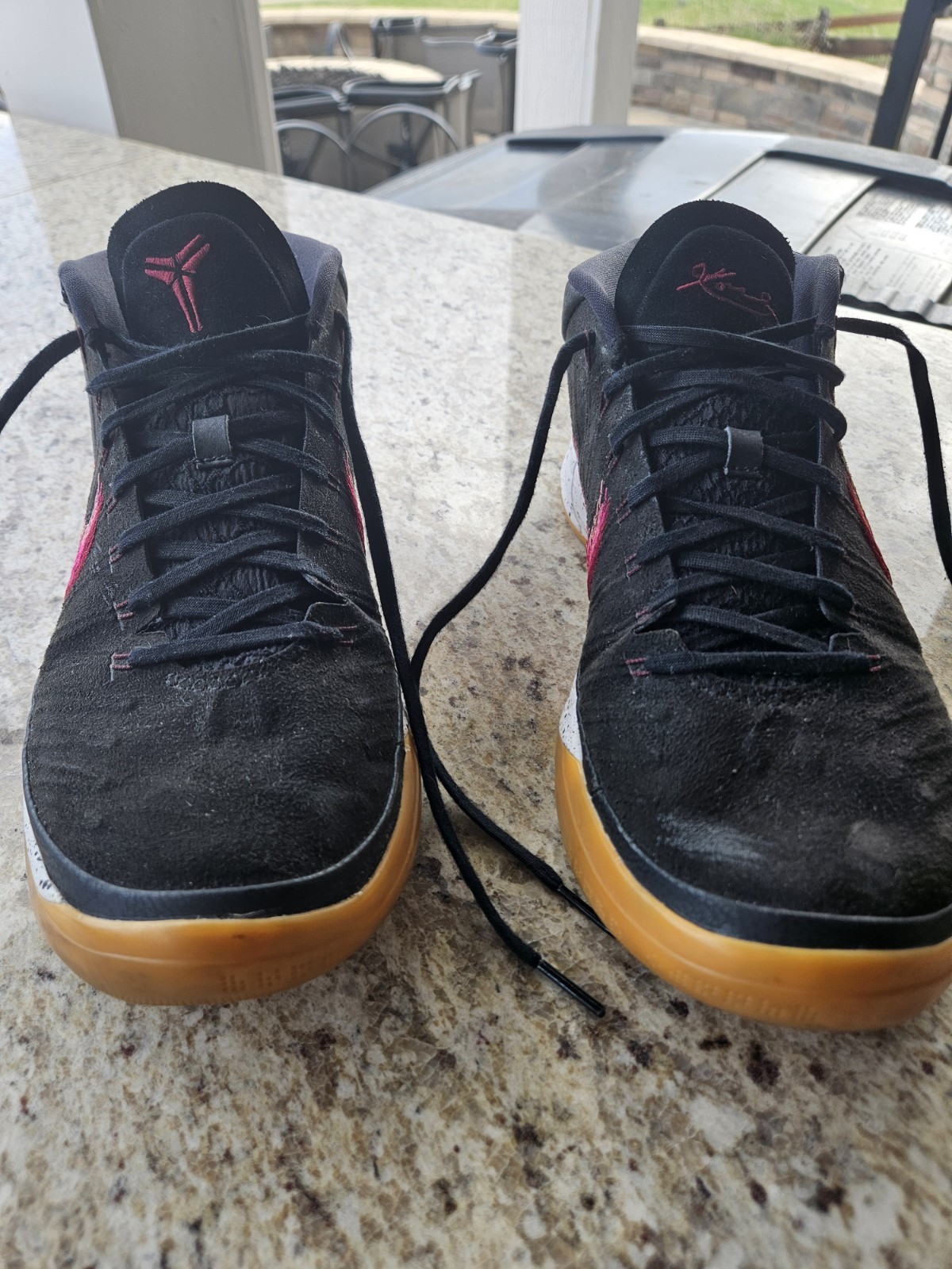 Nike Men’s Mid Top Basketball Sneakers Black/Red Swoosh Gum Rubber Sole