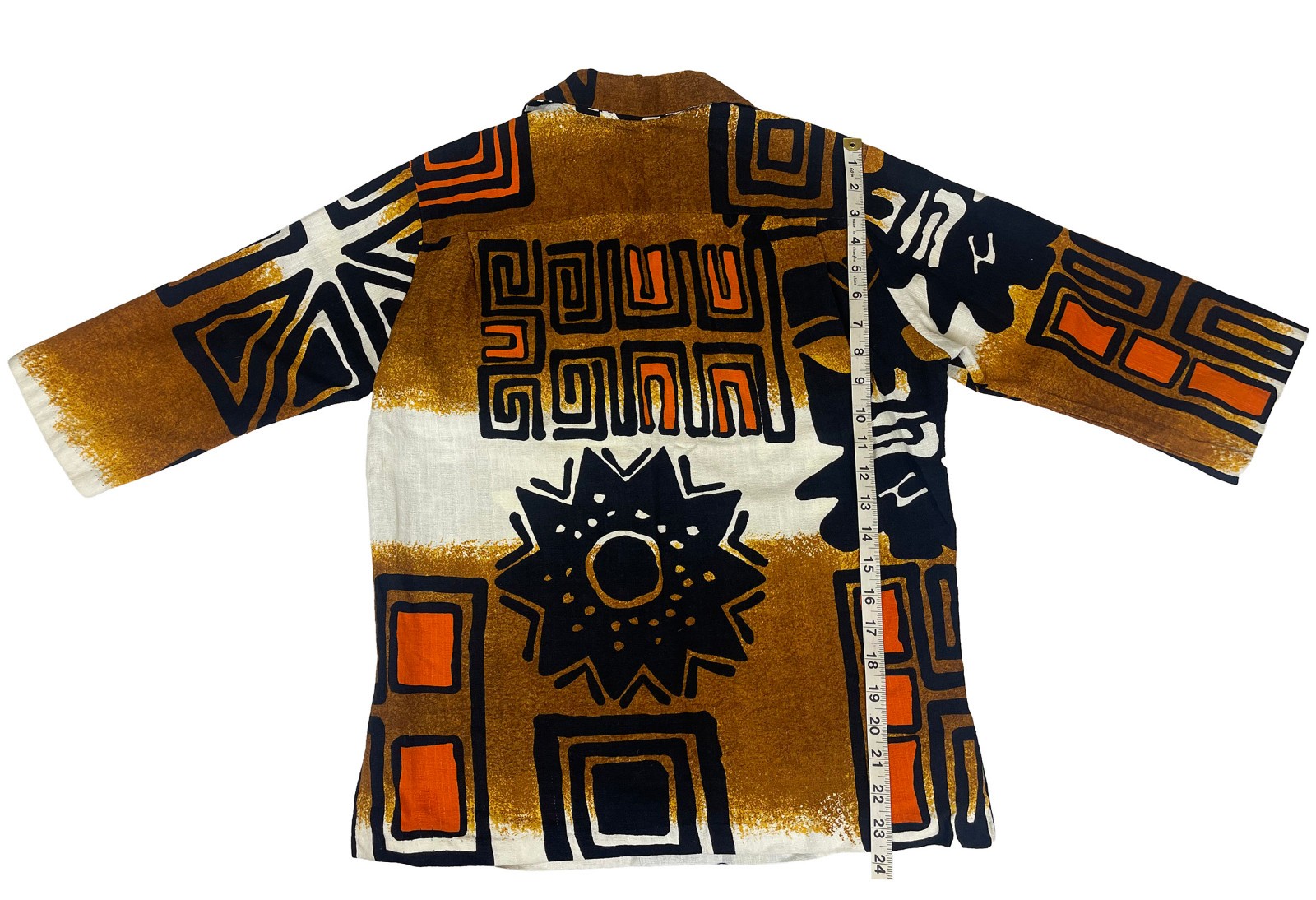 Vintage 1960s 70s Diamond Head Hawaii Tiki Barkcloth Pullover Shirt Mens M Mod