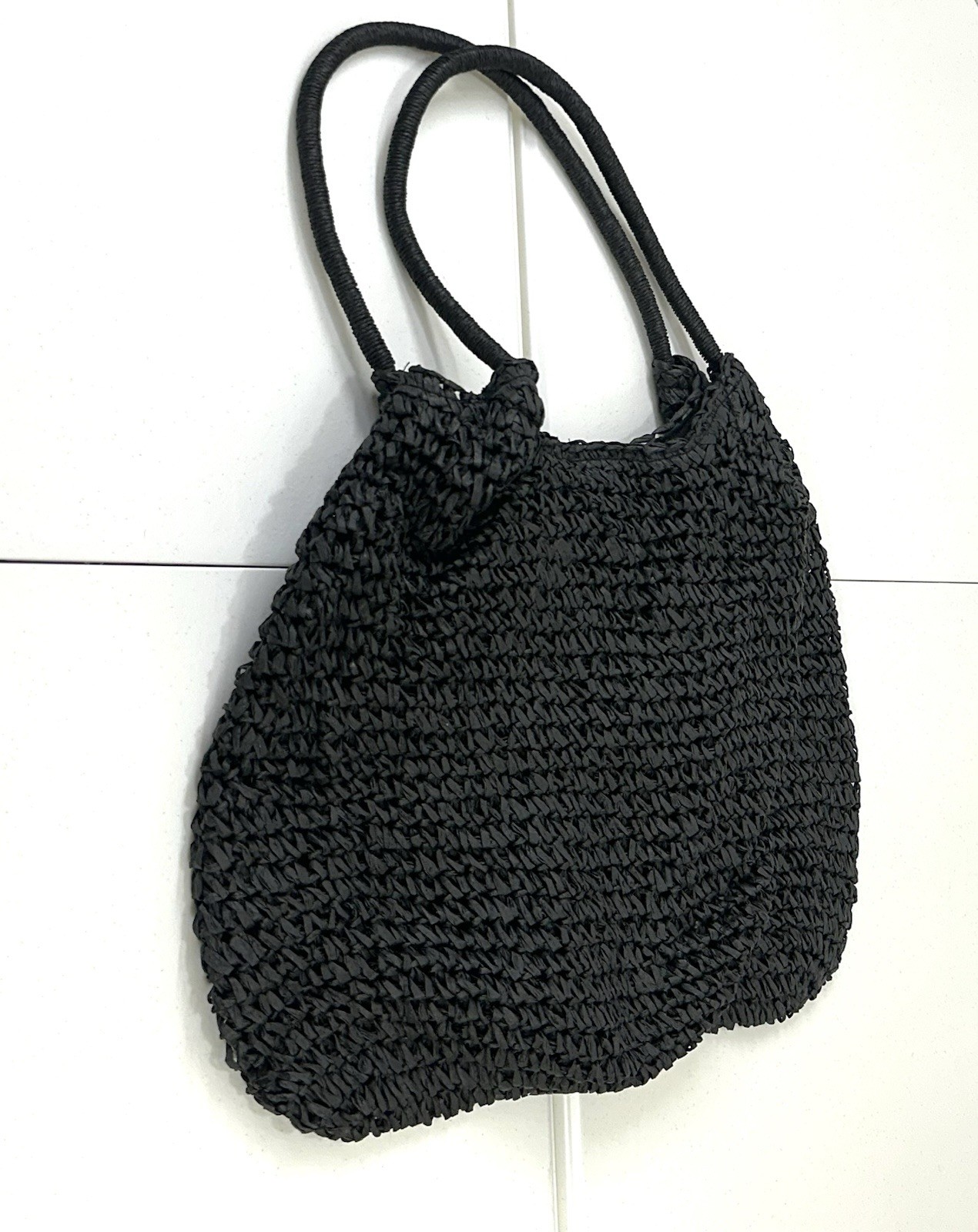 AIZHIYI Straw Beach Bag Black Retro Straw Handbag Hasp Closure Beach Tote