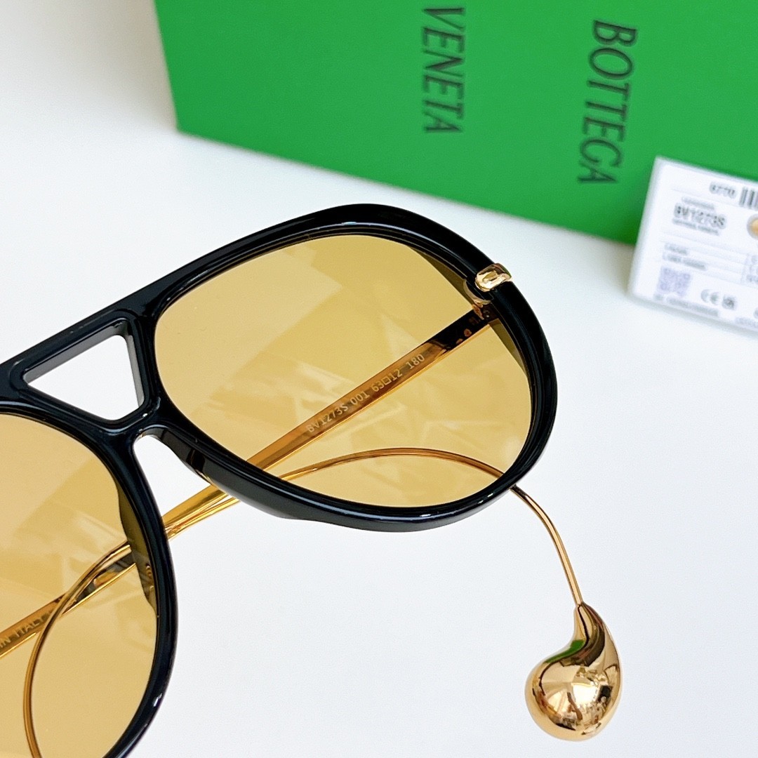 New Bottega Veneta BV1273 Unisex Sunglasses Oversize Black Frame Yellow Lens