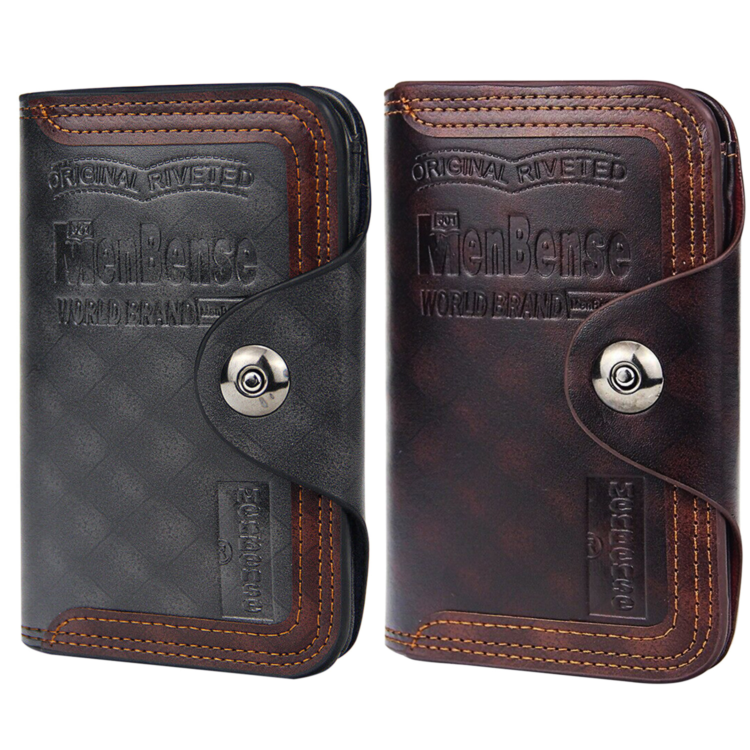 Mens Men’s S4 Retro Leather Vertical Section Credit Card Holder Wallet with Hasp