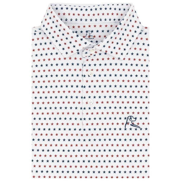 Rhoback The States Men Performance Polo White Classic Red Admiral Navy USA Flag