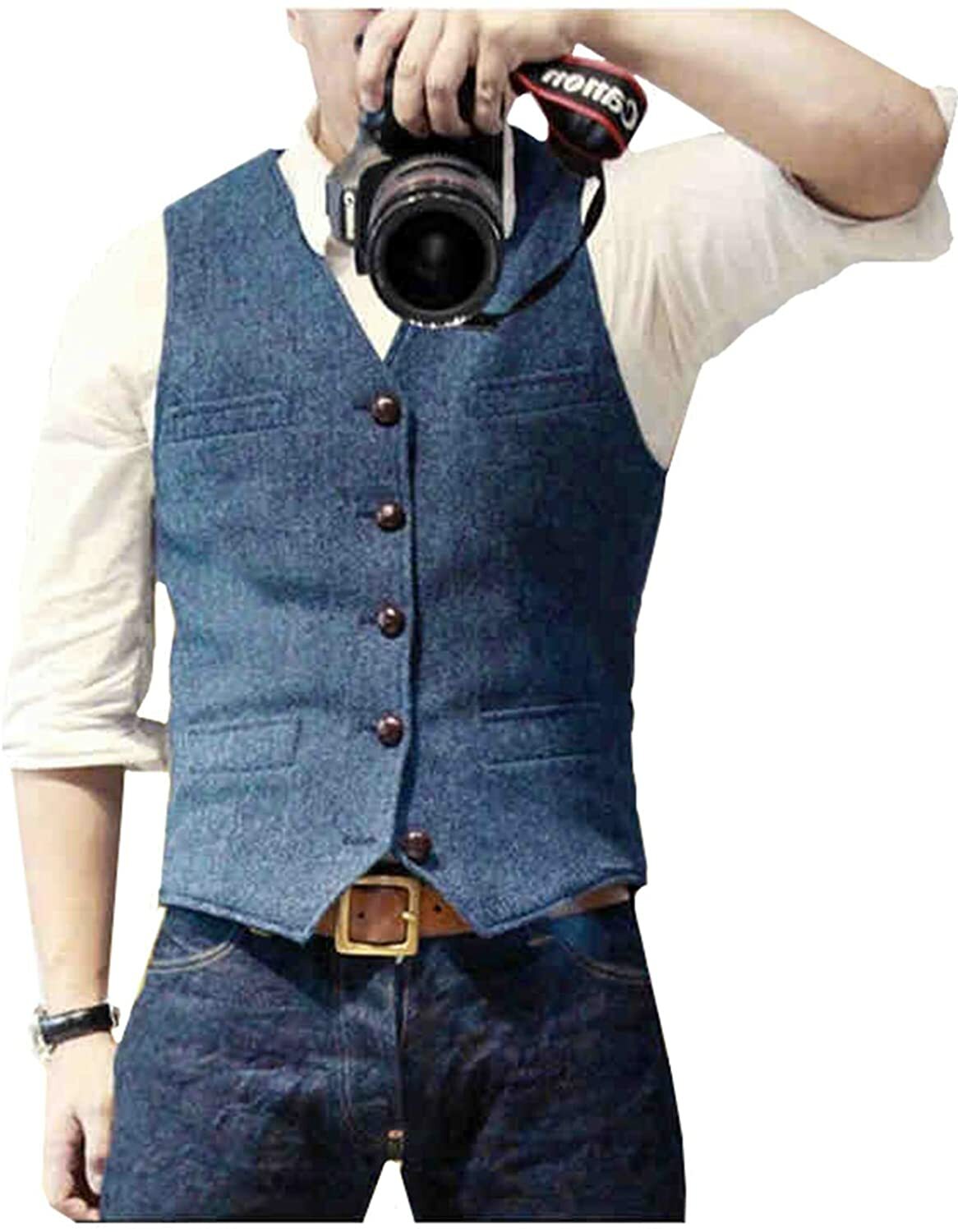 Mens Tweed Suit Vest Retro Herringbone Western Groom Formal Dress Waistcoat Vest