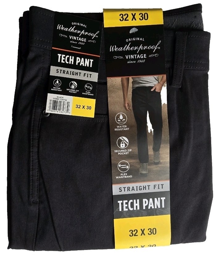 Weatherproof Vintage Men’s Tech Pant Straight Fit Water Resistant Black 32×30