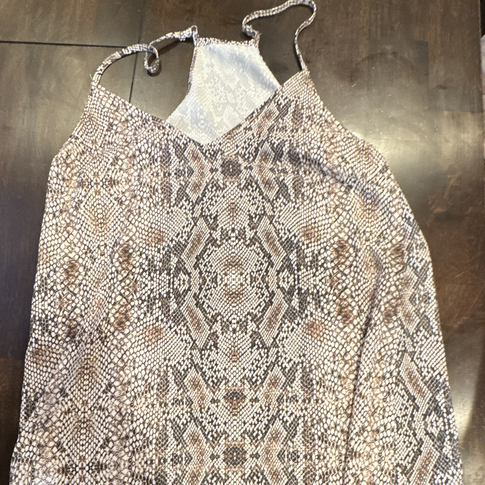 Women’s Gray Beige Snake Print Chiffon Polyester Spaghetti Strap V-Neck Cami S