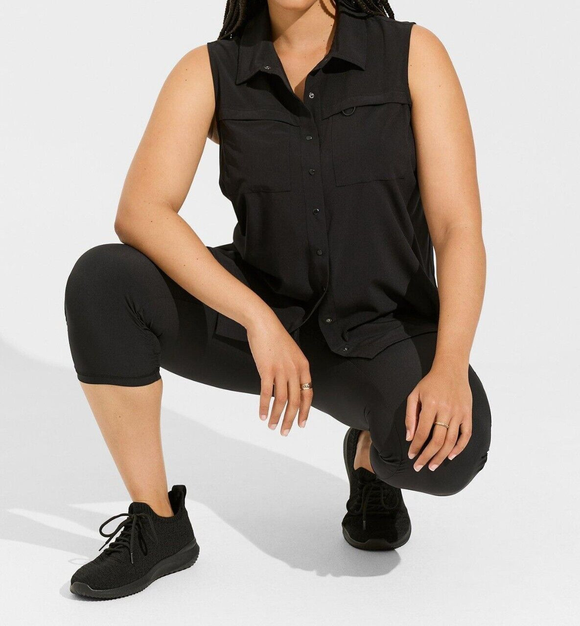 Torrid Happy Camper Woven Sleeveless Active Button Up Black 5 5X 28 #G30186