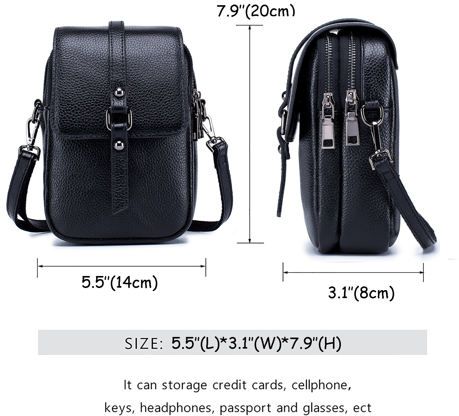 Womens Small Crossbody Bag Genuine Leather Vintage Shoulder Bag Cell Phone Purse