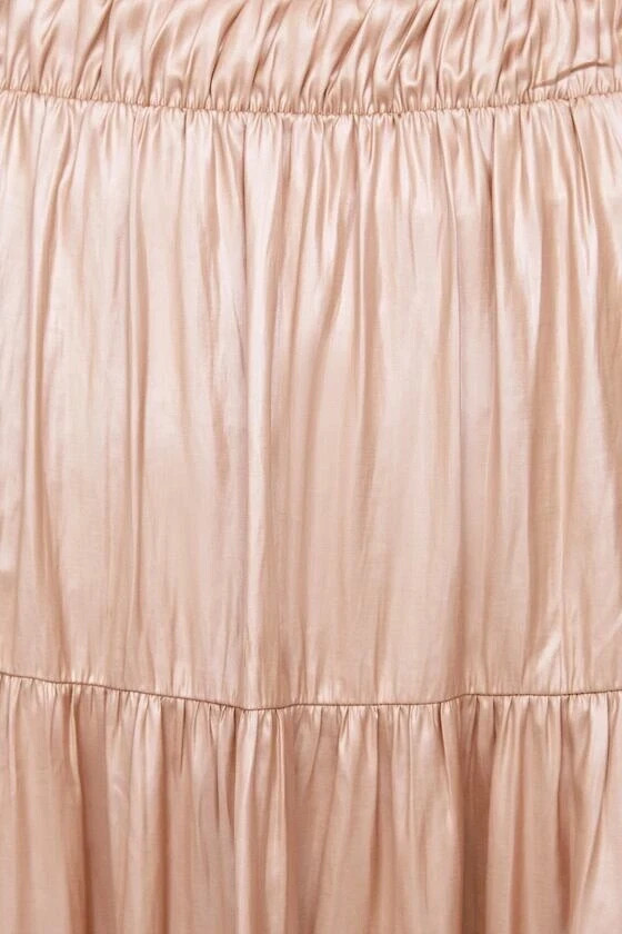 Zara Ruffled/Tiered Maxi Skirt Satin Gold Mink 2935/787 M Boho Flowy Frilly