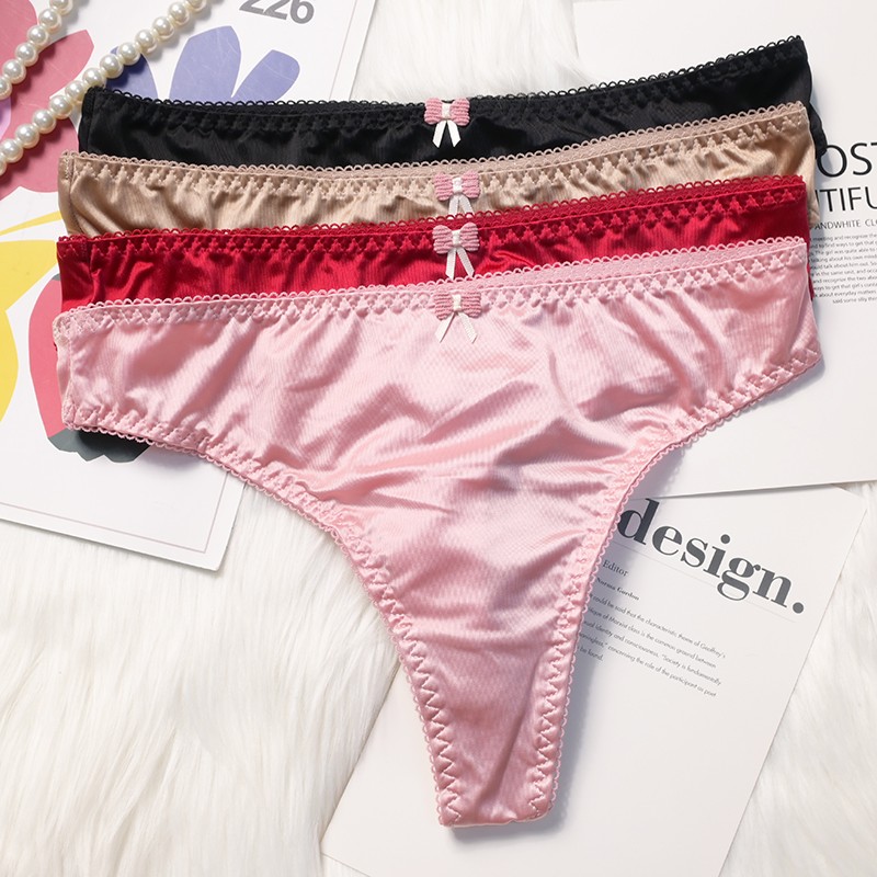 4 Pack Lot Sexy Womens Satin Panties Thongs Briefs Bikinis Underwear Lingeries