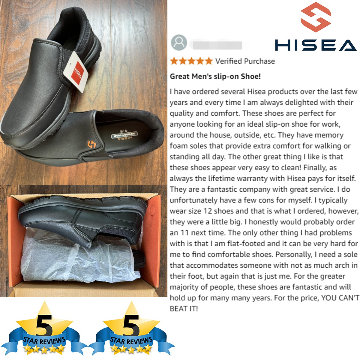 HISEA Men’s Non-Slip Shoes Slip-On Chef Shoes Water Resistant Kitchen Work Shoes